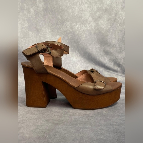 Musse & cloud wooden/leather platform heels Women's size 10 Made in Spain - Picture 2 of 12